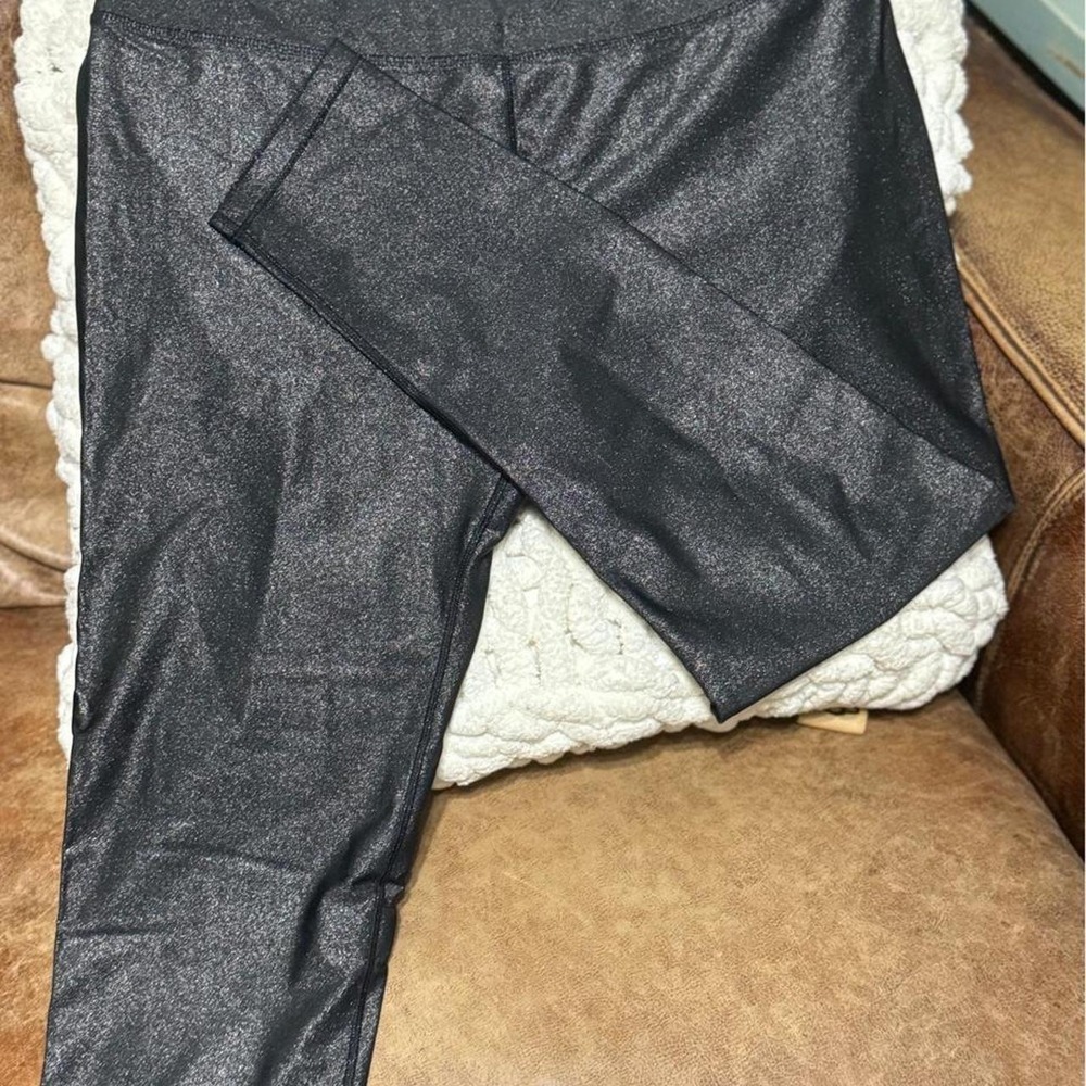 CALIA by Carrie Underwood Black Metallic Shimmer Textured Leggings Womens L